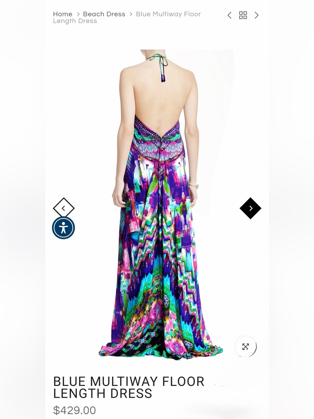 NWT Shahida Parides Blue Multiway Maxi Dress Convertible Silk Crepe One Size - Picture 5 of 9